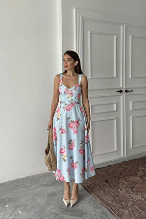 Bebe Mavi İnce Kemer Detaylı Elbise