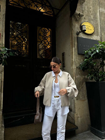 Kaşe Kaşmir Fermuarlı CEKET  Bej