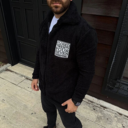 Erkek Polar Fermuarlı weatshirt – Kapüşonsuz, Cepli, Yumuşak Dokulu, Oversize Rahat Kalıp, Kışlık ıcak Tutan Fermuarlı Üst  iyah