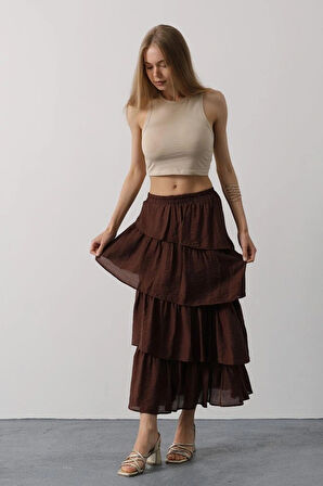 Katlı Kesim Uzun Etek  Kahve