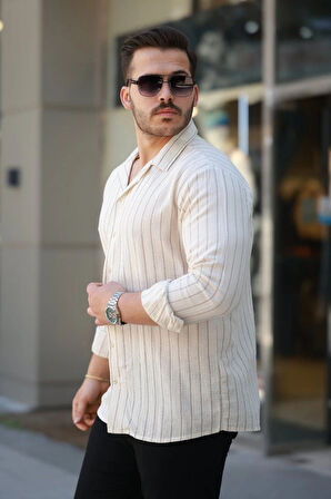 Erkek çizgili Keten Gömlek