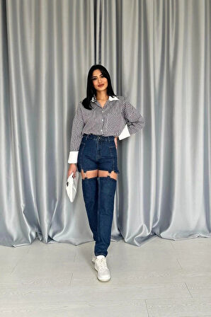 avi Askılı İki Parça Jeans Pantolon