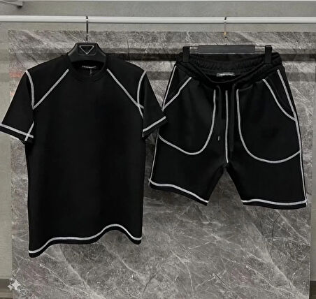 Unisex Karoyaka Dikişli Şortlu Takım  iyah