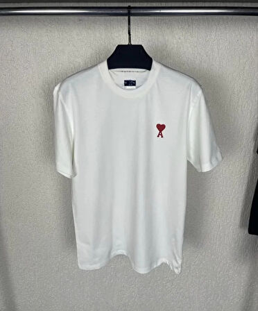 Unisex Bisiklet Yaka Baskılı Oversize Thirt  Beyaz