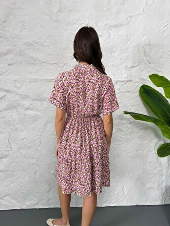 Baskılı Keten Elbise  ila