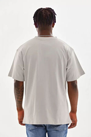 Unisex Baskılı Oversize Thirt  Gri