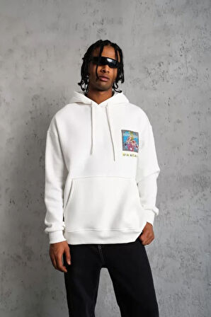 Erkek Patel ix Baskılı Kapüşonlu weat  Beyaz