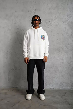 Erkek Patel ix Baskılı Kapüşonlu weat  Beyaz