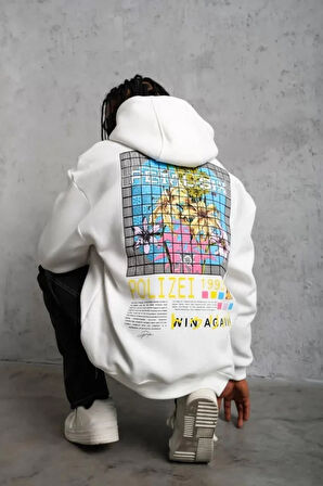 Erkek Patel ix Baskılı Kapüşonlu weat  Beyaz