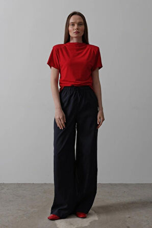 Beli Lastikli Bol Paça Pantolon  Lacivert