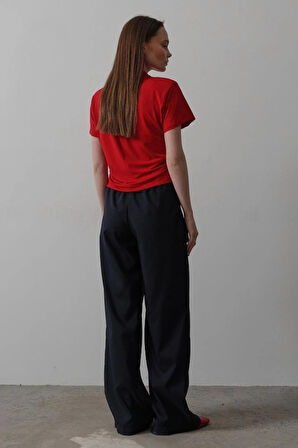 Beli Lastikli Bol Paça Pantolon  Lacivert