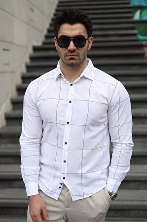 Erkek Pamuklu Keten Kumaş Gömlek