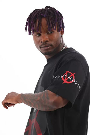 Unisex Oversize Baskılı Bisiklet Yaka Thirt  iyah