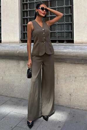 Arkası Bağcıklı Yelek Plazza Pantolon Modal Takım 1020208