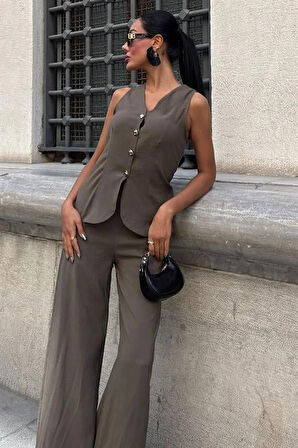 Arkası Bağcıklı Yelek Plazza Pantolon Modal Takım 1020208