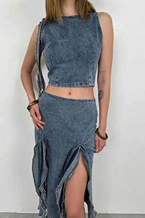 Fırfır Detay Denim Bluz