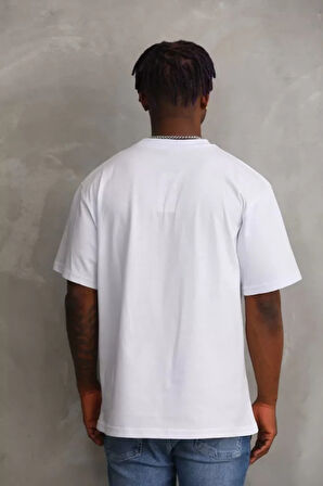 Unisex Baskılı Oversize Thirt  Beyaz