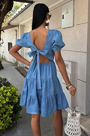 Kare Yakalı Ve Gipe Detaylı Tensel Elbise 2883