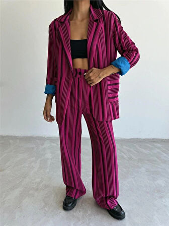 OTTOAN ÇİZGİİ CEKETPANTOON TK  Fuşya