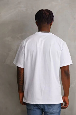 Unisex Baskılı Oversize Thirt  Beyaz