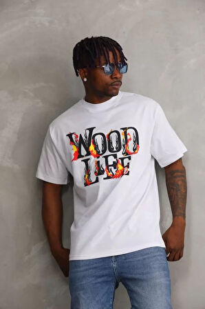 Unisex Baskılı Oversize Thirt  Beyaz