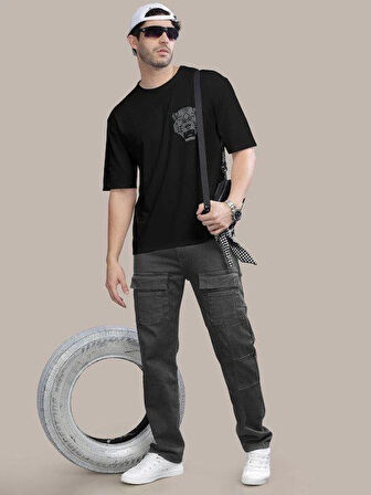 Erkek Baskılı Oversize Tshirt  iyah