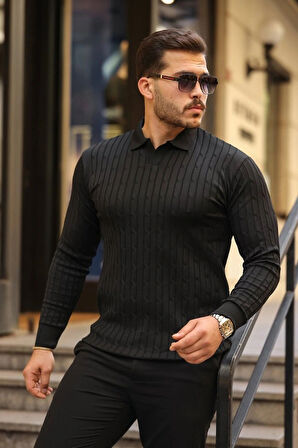 Erkek Saç örgü Desen Uzun Kollu Triko