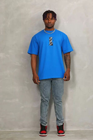 Unisex Oversize Baskılı Bisiklet Yaka Thirt  avi