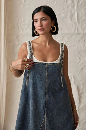 avi Askı Aparatlı Kot Elbise