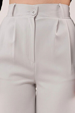 Bol Paça Piliseli Gri Pantolon