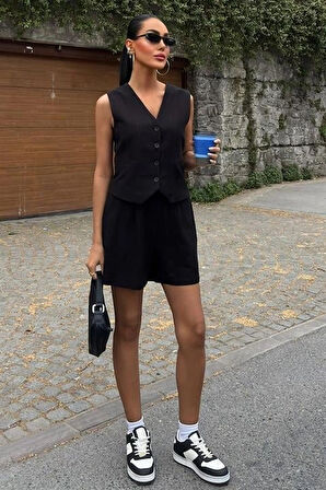 Yelek Şort Flamlı Keten Takım 1013317