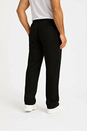 Erkek Keten Pantolon – Cepli, Beli astikli Ve Bağcıklı, Nefes Alan Rahat Kalıp, Yazlık Ve Baharlık Günlük Giyim, Şık  Konforlu Boru Paça odel  iyah