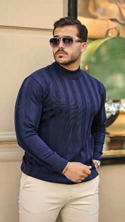 Erkek Yarım Balıkçı Yaka Kabartma Desenli Triko