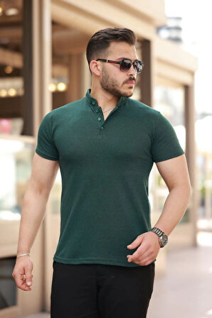 Erkek Hakim Yaka Dokuma Pamuklu Kumaş Kısa Kollu Tshirt