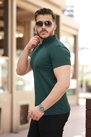 Erkek Hakim Yaka Dokuma Pamuklu Kumaş Kısa Kollu Tshirt