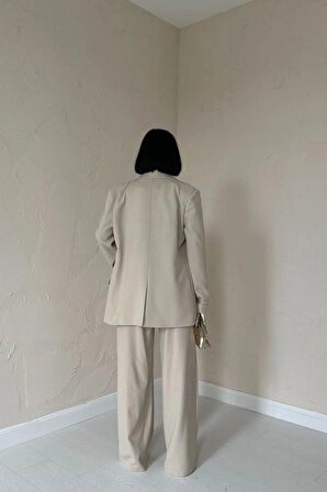 Bej Klas Ceket Ve Yelek Ve Pantolon Takım