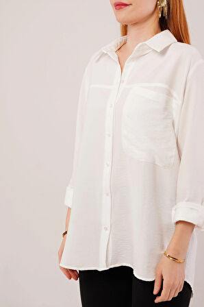 alaş Kesim Cepli Beyaz Gömlek