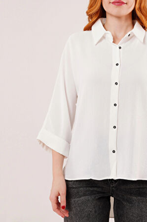 Yarasa Kol Rahat Kalıp Beyaz Gömlek