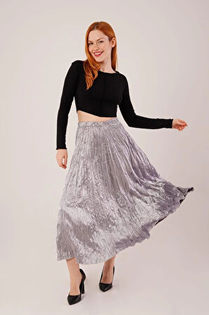 idi Boy Pileli Saten Gri Etek