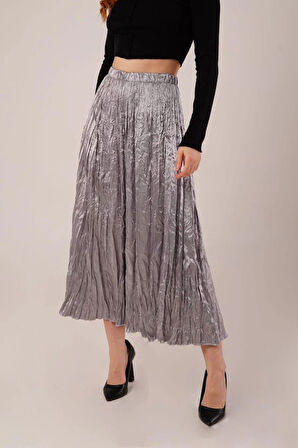 idi Boy Pileli Saten Gri Etek