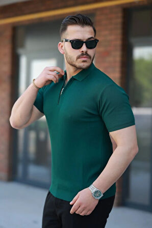 Erkek Fermuarlı Yakalı Kısa Kollu Tshirt