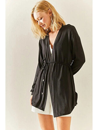 Kadın Uzun Kollu Bağcık Detay Hırka