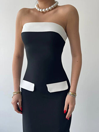 Cep Detaylı traplez Elbise