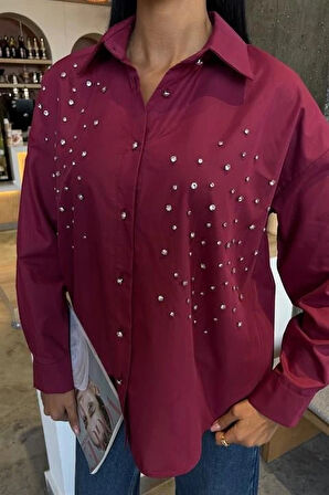 Kristal Taş Çakımlı Poplin Gömlek 3413