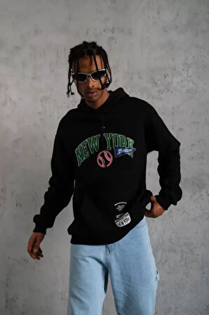 Erkek Baskılı Kapüşonlu weatshirt  iyah