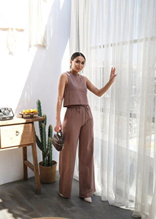 Keten Bluz Ve Pantolon İki̇li̇ Takim