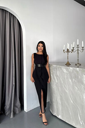 CEKETETEK GÖRÜNÜMLÜ ELBİEÇİFT KEMER DETAYLI  iyah