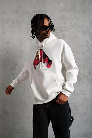 Erkek Eldiven Baskılı Kapüşonlu weat  Beyaz