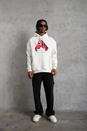 Erkek Eldiven Baskılı Kapüşonlu weat  Beyaz