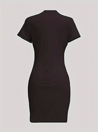 Kadın Kısa Kollu Queen Baskı Iki Iplik Mini Elbise